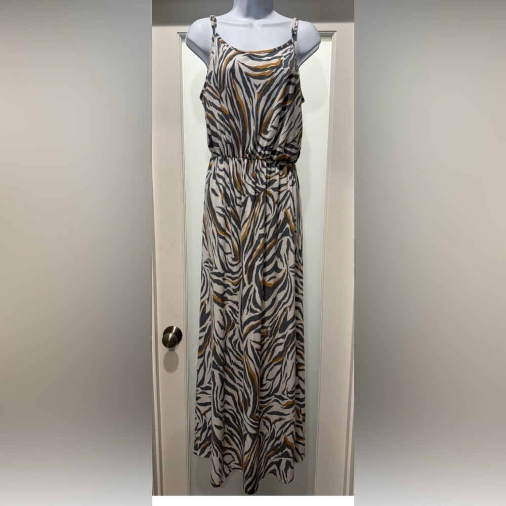 GeeGee Zebra Print Maxi Dress Size S Sleeveless Animal Print Boho Pull On